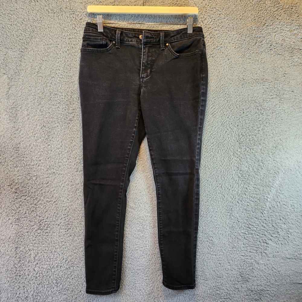 Ana Jeans Women 10 (Fits 30x27) Black Denim Stretch Mid-Rise Pocket Skinny Leg